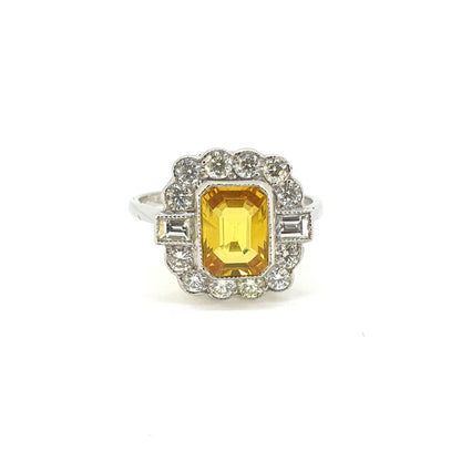 1.70ct Yellow Sapphire and Diamond Floral Cluster Ring in Platinum