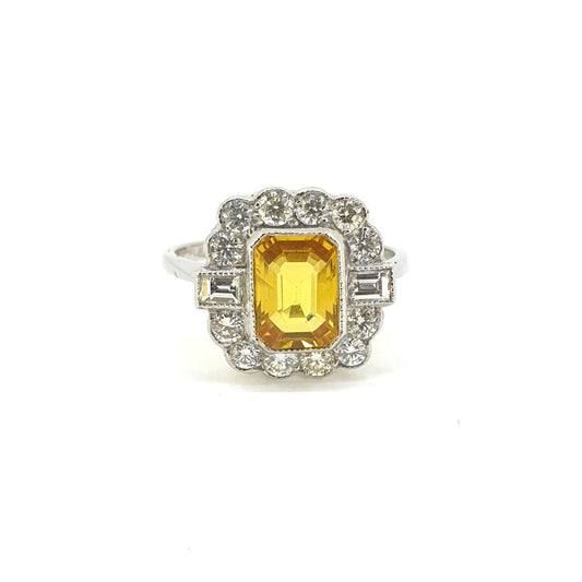 1.70ct Yellow Sapphire and Diamond Floral Cluster Ring in Platinum