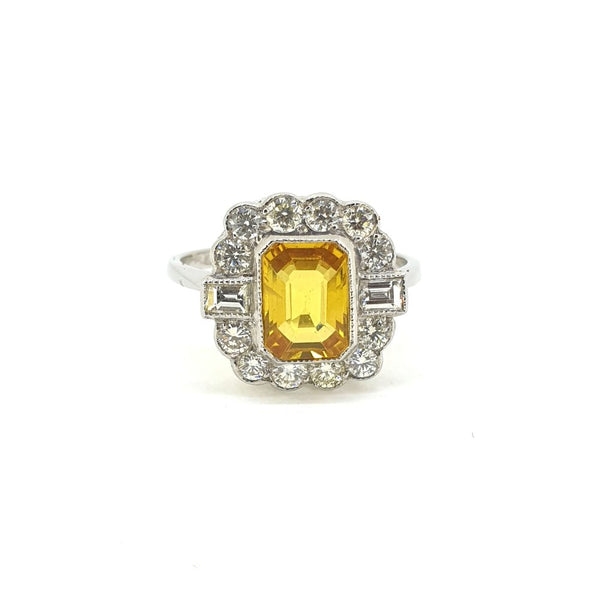 1.70ct Yellow Sapphire and Diamond Floral Cluster Ring in Platinum