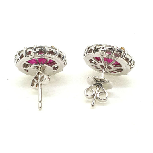 4.65ct Oval Ruby and Diamond Cluster Earrings 18ct White Gold