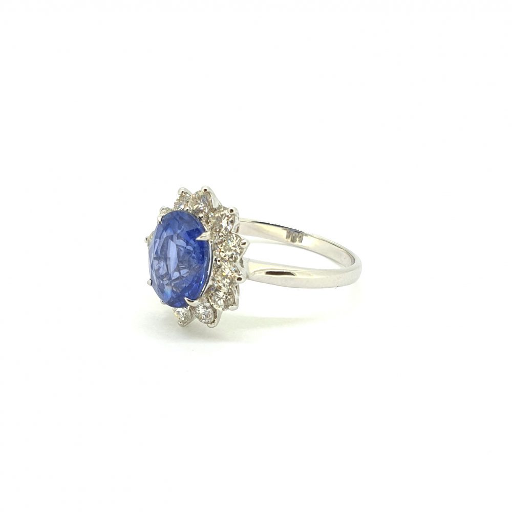 3.20ct Oval Sapphire and Diamond Floral Cluster Ring