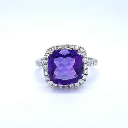 Contemporary Amethyst and Diamond Cluster Ring