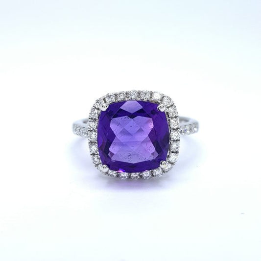 Contemporary Amethyst and Diamond Cluster Ring