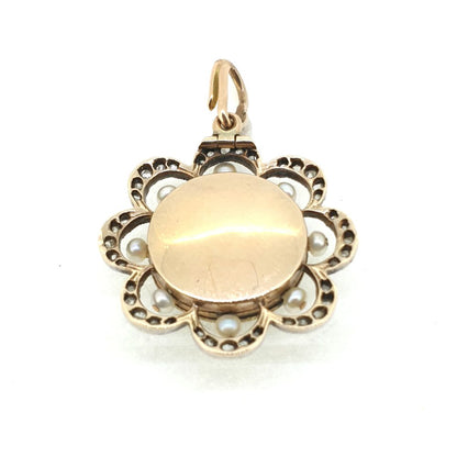 Edwardian Antique Green Enamel Diamond and Pearl Flower Pendant