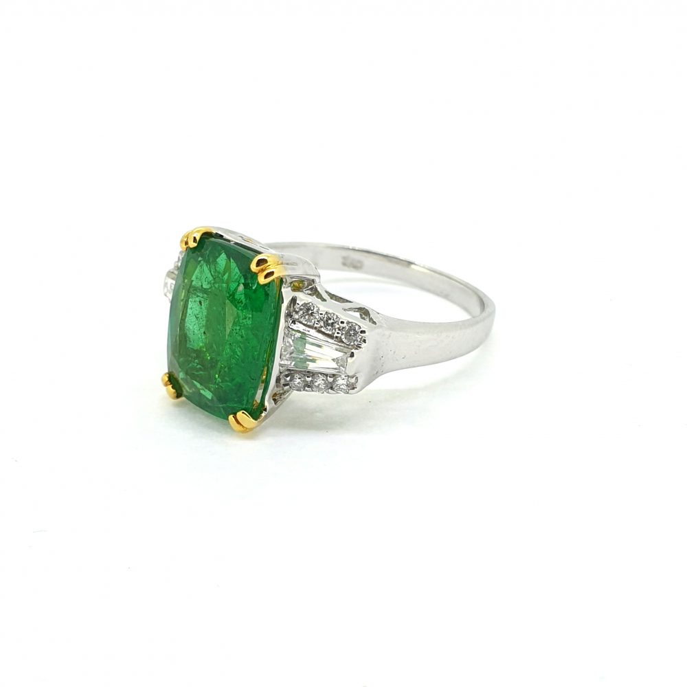 3.28ct Emerald and Diamond Trilogy Ring