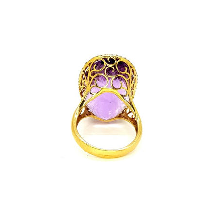 Amethyst and Diamond Oval Cluster Ring in 14ct Yellow Gold, 30.00 carats