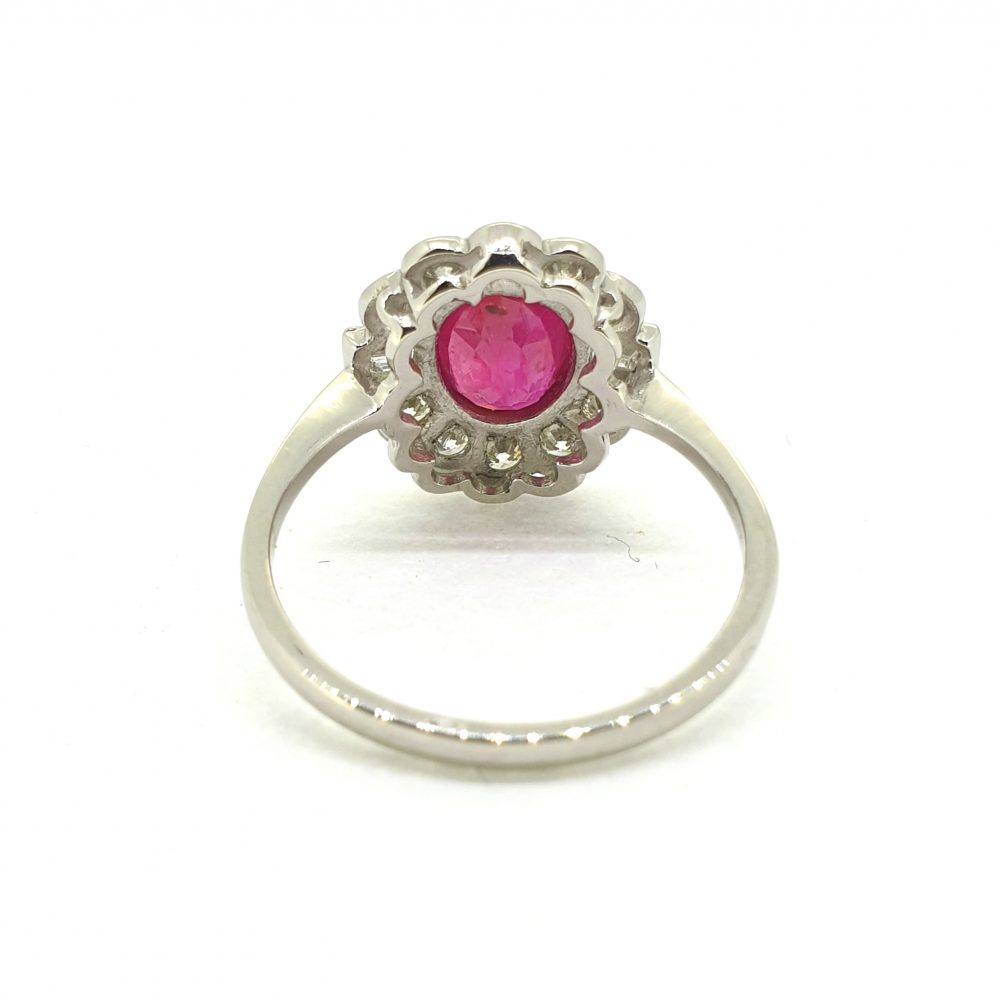 1.65ct Oval Ruby and Diamond Floral Cluster Ring