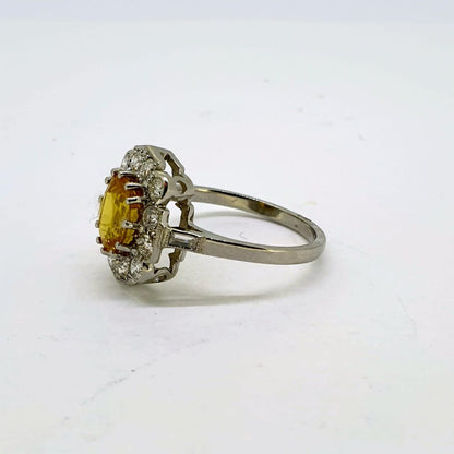 Modern 2.10ct Yellow Sapphire and Diamond Cluster Ring in Platinum