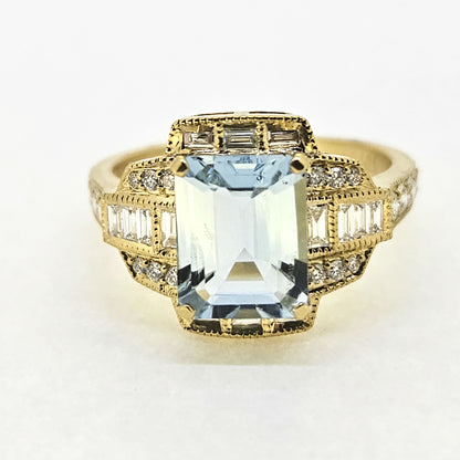 1.95ct Aquamarine and Diamond Cluster Dress Ring in 18ct Yellow Gold