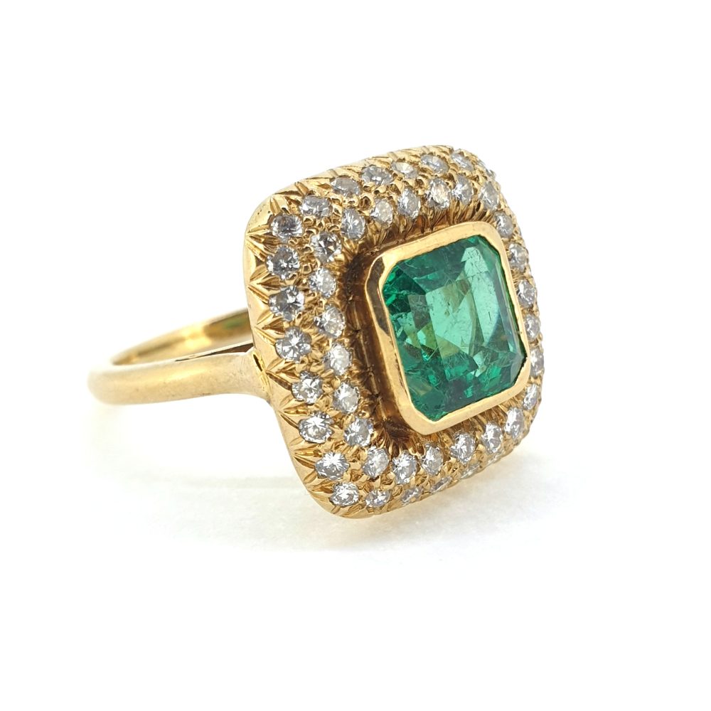 Natural 1.80 Colombian Emerald and Diamond Cluster Dress Ring with certificate