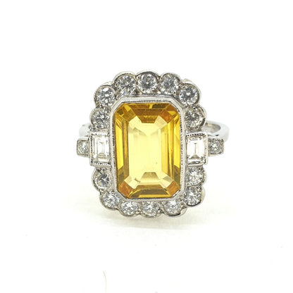 3.60ct Yellow Sapphire and Diamond Cluster Dress Ring in Platinum