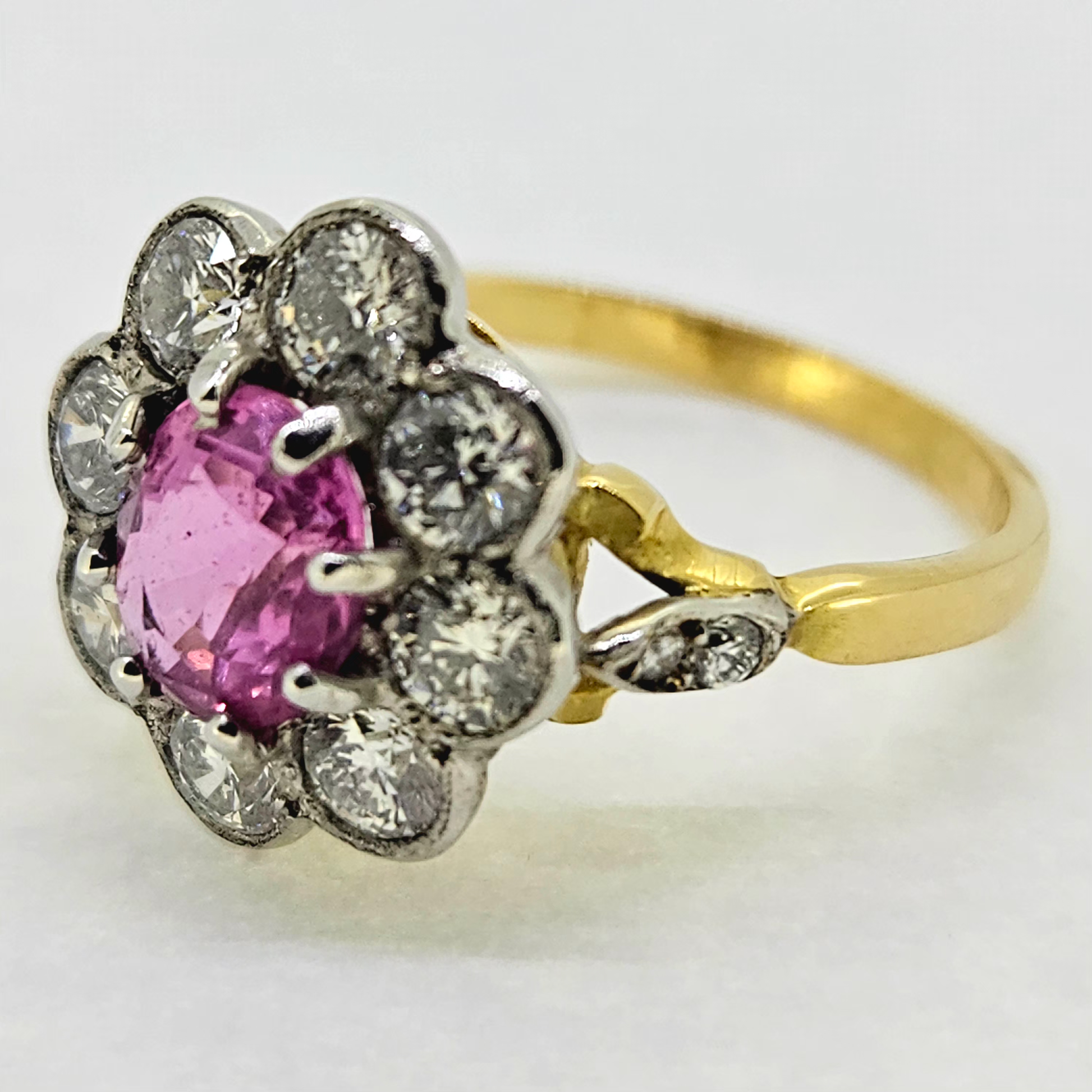 Pink Sapphire and Diamond Cluster Engagement Ring PS1.65 D1.20