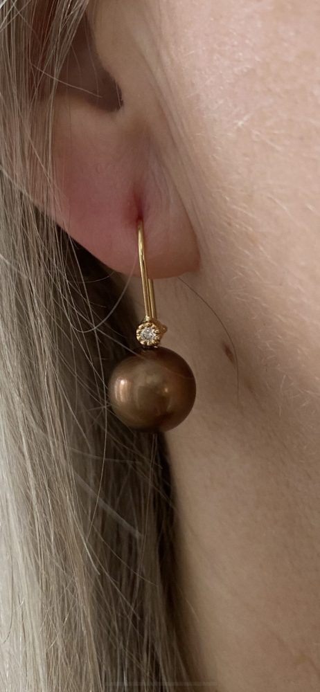 Chocolate Tahitian Pearl and Diamond Drop Earrings