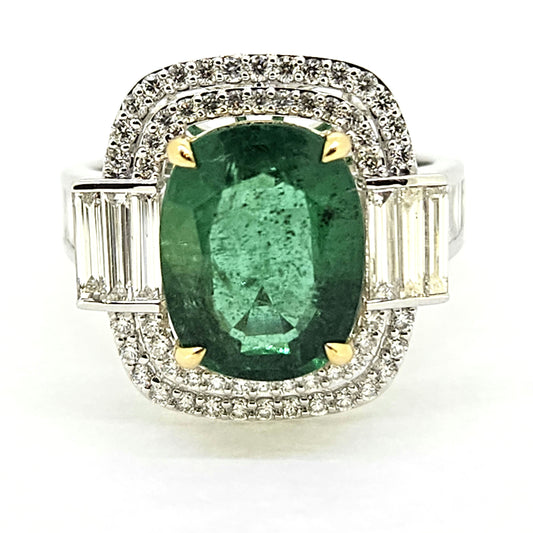 3.70ct Emerald and Diamond Cluster Dress Ring