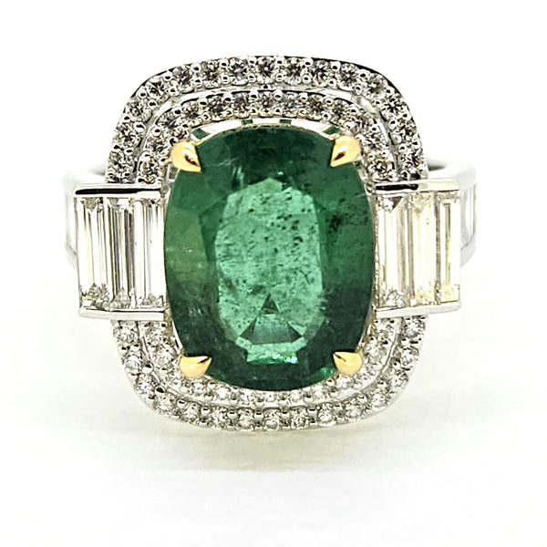 3.70ct Emerald and Diamond Cluster Dress Ring