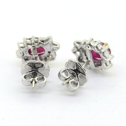1.24ct Oval Ruby and Diamond Cluster Stud Earrings