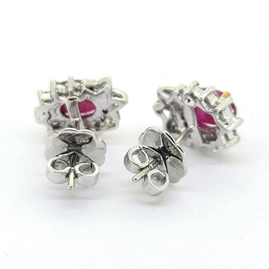1.24ct Oval Ruby and Diamond Cluster Stud Earrings