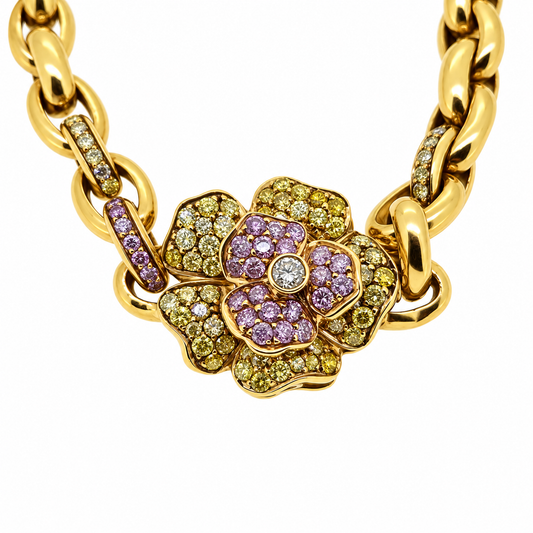 18ct yellow gold pink and yellow diamond set bracelet D est. 2.5cts
