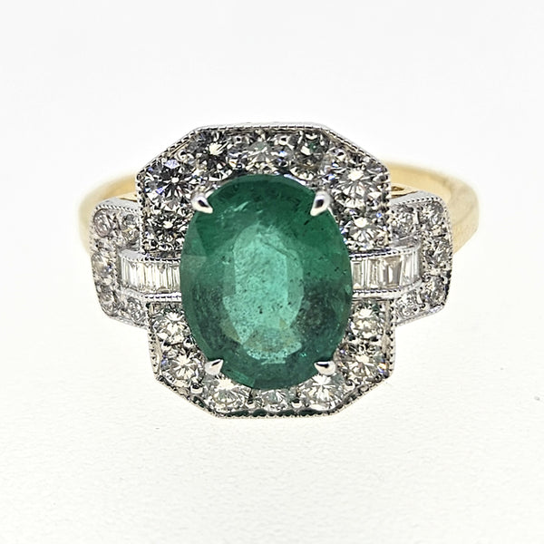 2.20ct Emerald and Diamond Buckle Cluster Engagement Ring