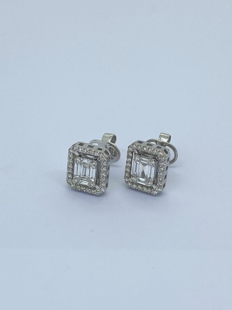 Brilliant and Baguette Diamond Cluster Earrings, 0.64 carats