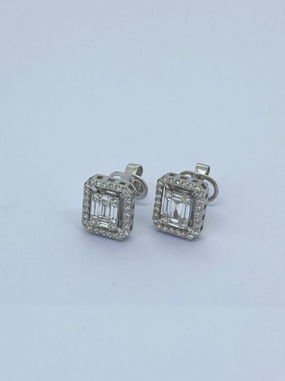 Brilliant and Baguette Diamond Cluster Earrings, 0.64 carats