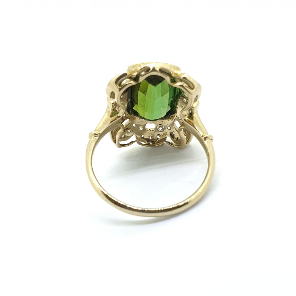 Green Tourmaline and Diamond Cluster Dress Ring