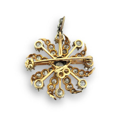 Victorian Antique 5ct Diamond Cluster Pendant come Brooch, pendant-come-brooch set with an estimated 5 carats of sparkling old-cut diamonds