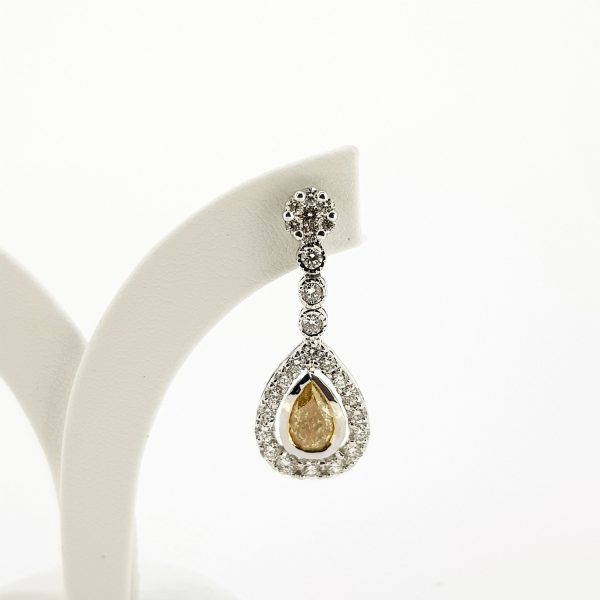 Fancy Yellow Diamond Pear Shaped Cluster Drop Earrings, GIA certified