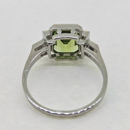 2.60ct Emerald Cut Peridot Ring with Baguette Diamonds in Platinum