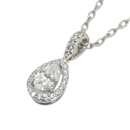 Pear Shaped Diamond Cluster Pendant and Chain with Certificate, certified VS2 0.43ct pear cut diamond surrounded by fixed diamond halo to a diamond set bail in 18ct white gold
