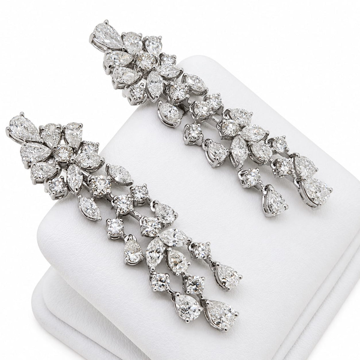 Brilliant Pear and Marquise Cut Diamond Waterfall Earrings in 18ct White Gold, 6.15 carats