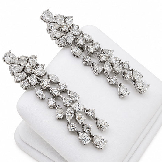 Brilliant Pear and Marquise Cut Diamond Waterfall Earrings in 18ct White Gold, 6.15 carats