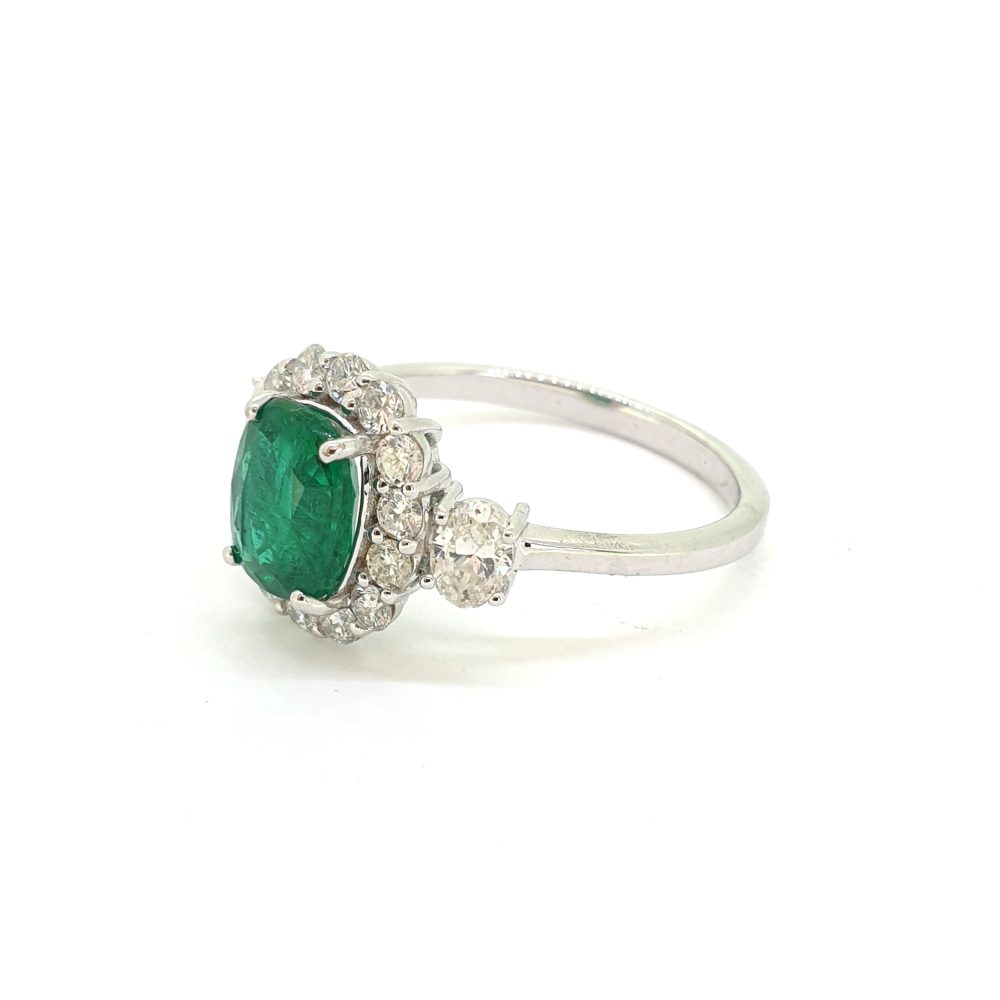 1.25ct Emerald and Diamond Cluster Engagement Ring
