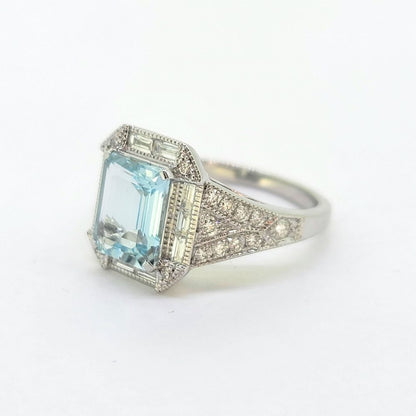 Contemporary Aquamarine and Diamond Cluster Dress Ring
