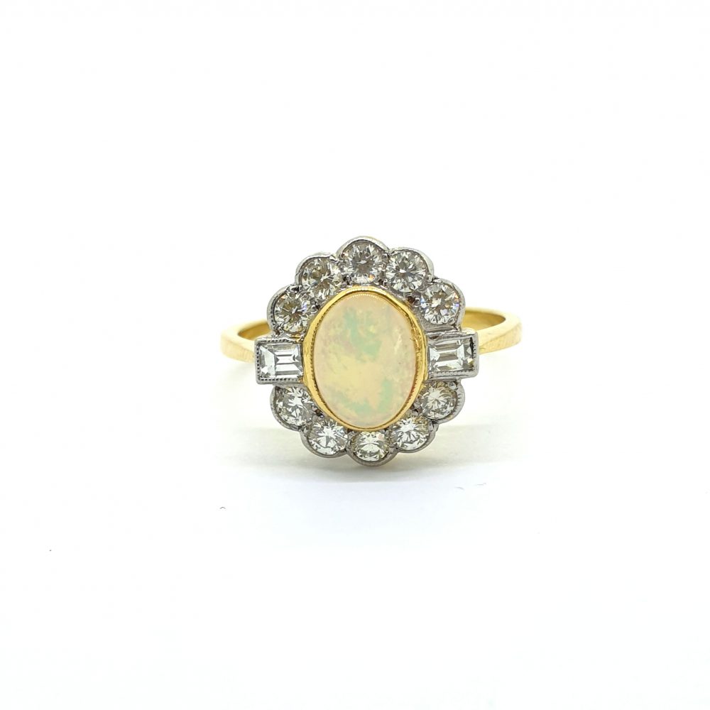 0.80ct Opal and Diamond Floral Cluster Ring