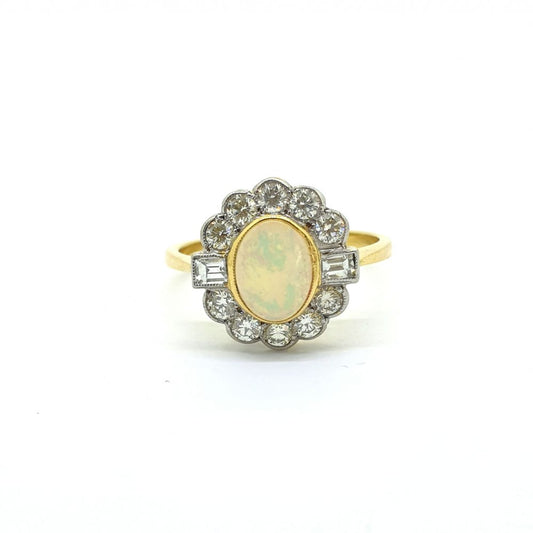 0.80ct Opal and Diamond Floral Cluster Ring