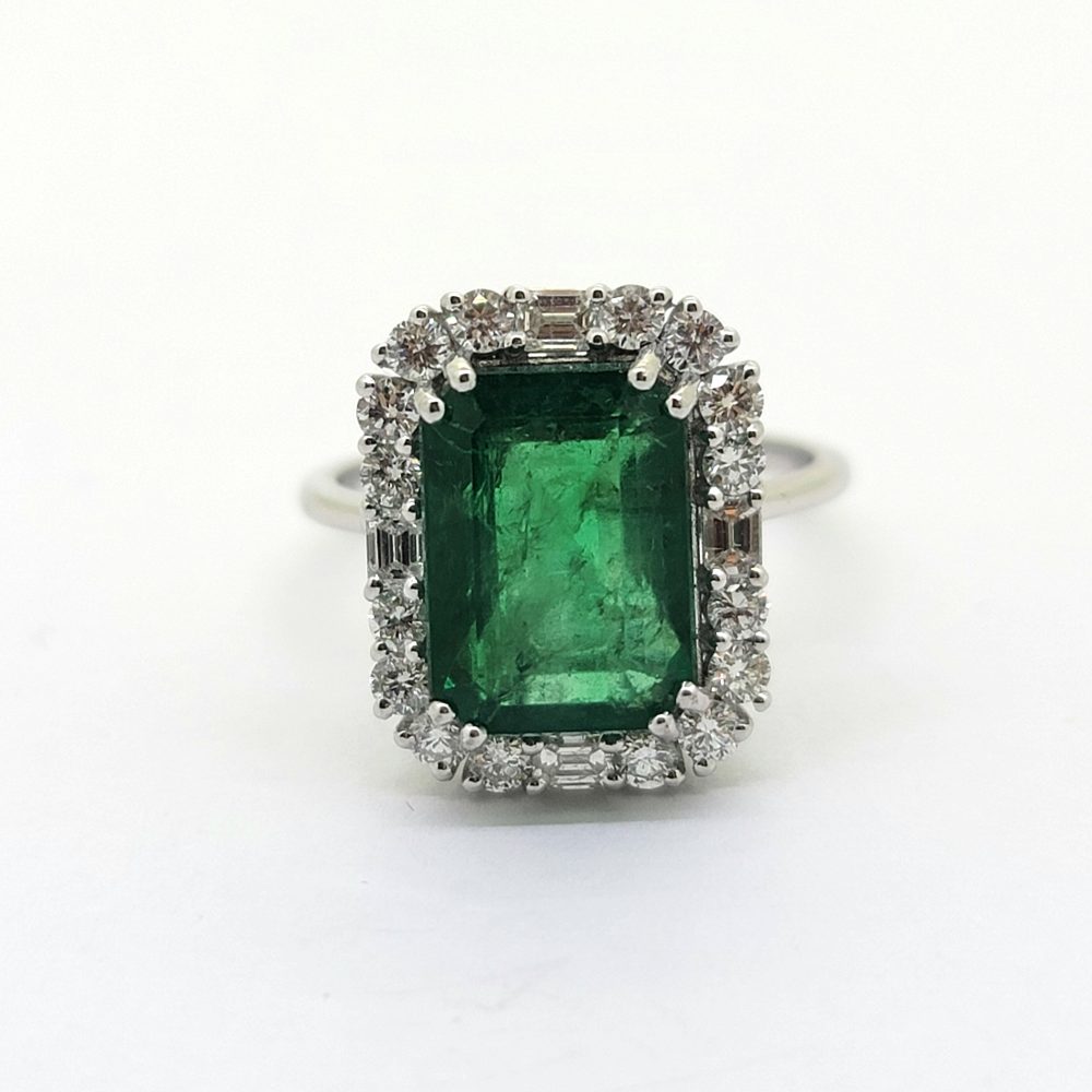 Emerald and Diamond Cluster Ring, 5.24 carats