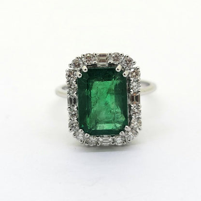 Emerald and Diamond Cluster Ring, 5.24 carats