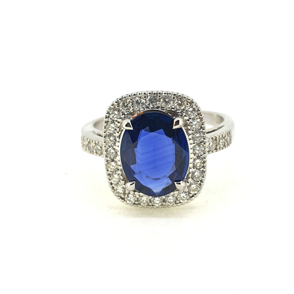 Certified 2.13ct Natural No Heat Sapphire and Diamond Cluster Engagement Ring