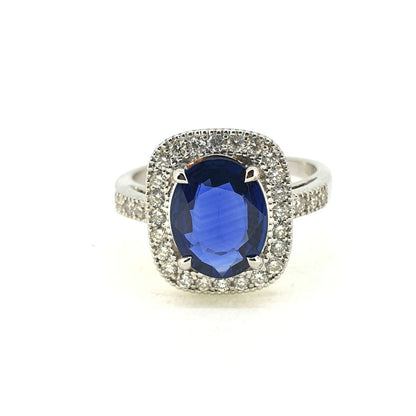 Certified 2.13ct Natural No Heat Sapphire and Diamond Cluster Engagement Ring