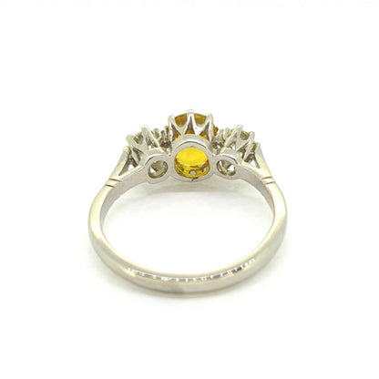 1.70ct Yellow Sapphire and Diamond Three Stone Ring in 18ct White Gold