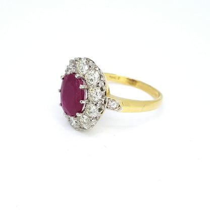 Ruby and Diamond Oval Cluster Ring