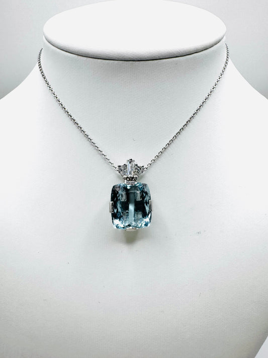 Aquamarine and Diamond pendant and chain
