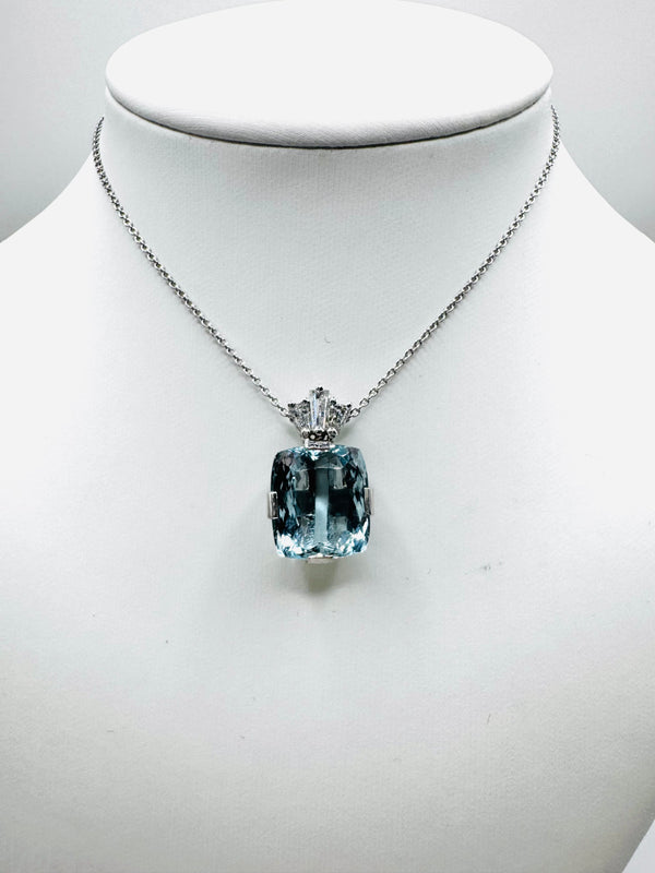 Aquamarine and Diamond pendant and chain