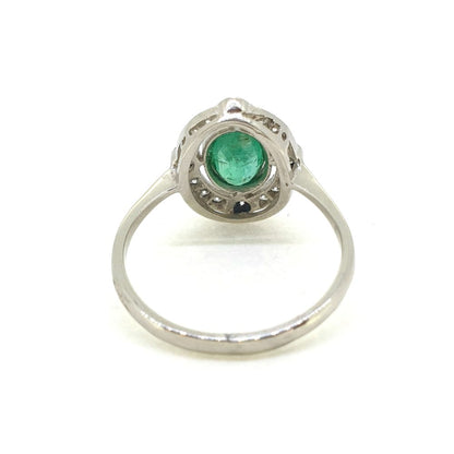 Emerald and Diamond Oval Cluster Ring in Platinum