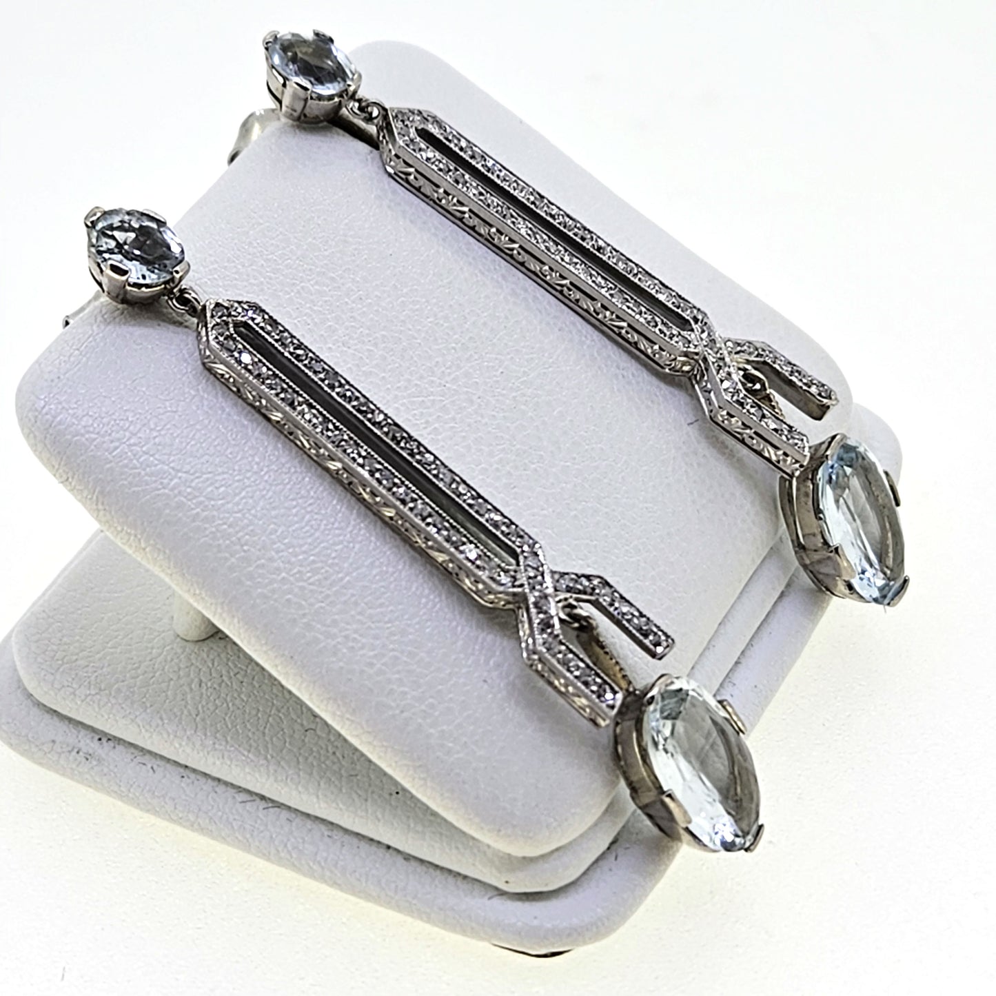 Aquamarine and Diamond drop earrings Platinum Art Deco