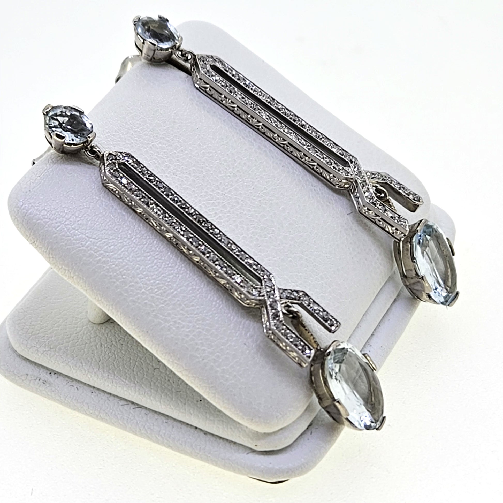 Aquamarine and Diamond drop earrings Platinum Art Deco