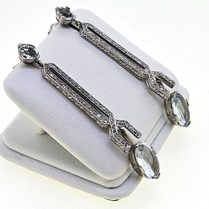 Aquamarine and Diamond drop earrings Platinum Art Deco