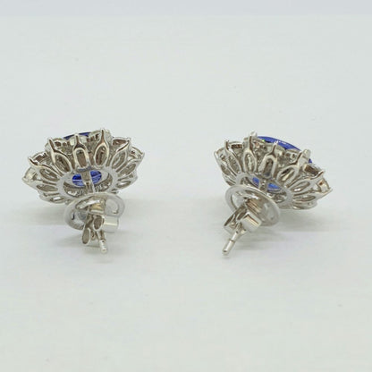 9.06ct Oval Tanzanite and Diamond Cluster Earrings