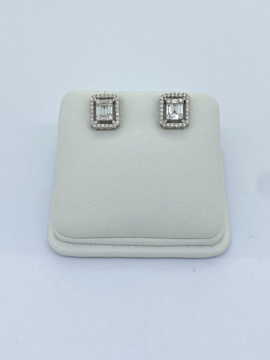 Brilliant and Baguette Diamond Cluster Earrings, 0.64 carat total